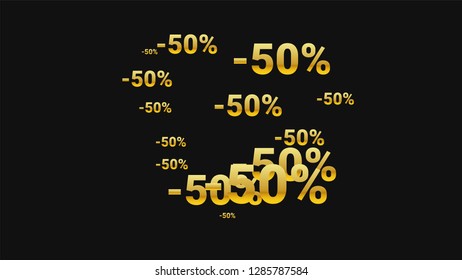 Percent Sings on Dark Background. Black Poster with Silver Percent Sings and Snowflakes. Vector Discount Sale Background.