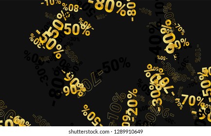 Percent Sings on Dark Background. Black Poster with Silver Percent Sings and Snowflakes. Vector Discount Sale Background.