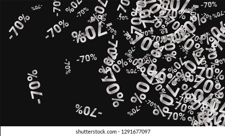 Percent Sings on Dark Background. Black Poster with Silver Percent Sings and Snowflakes. Vector Discount Sale Background.