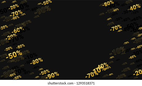 Percent Sings on Dark Background. Black Poster with Silver Percent Sings and Snowflakes. Vector Discount Sale Background.