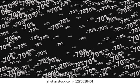 Percent Sings on Dark Background. Black Poster with Silver Percent Sings and Snowflakes. Vector Discount Sale Background.