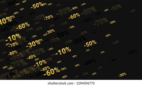 Percent Sings on Dark Background. Black Poster with Silver Percent Sings and Snowflakes. Vector Discount Sale Background.