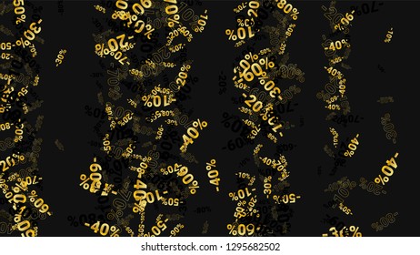 Percent Sings on Dark Background. Black Poster with Silver Percent Sings and Snowflakes. Vector Discount Sale Background.