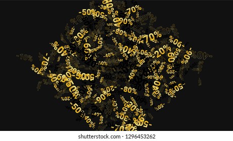 Percent Sings on Dark Background. Black Poster with Silver Percent Sings and Snowflakes. Vector Discount Sale Background.