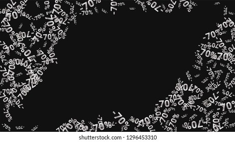 Percent Sings on Dark Background. Black Poster with Silver Percent Sings and Snowflakes. Vector Discount Sale Background.