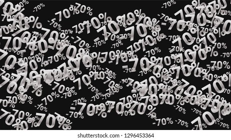 Percent Sings on Dark Background. Black Poster with Silver Percent Sings and Snowflakes. Vector Discount Sale Background.