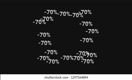Percent Sings on Dark Background. Black Poster with Silver Percent Sings and Snowflakes. Vector Discount Sale Background.
