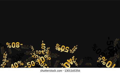 Percent Sings on Dark Background. Black Poster with Silver Percent Sings and Snowflakes. Vector Discount Sale Background.