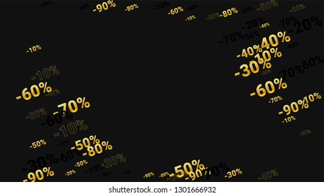 Percent Sings on Dark Background. Black Poster with Silver Percent Sings and Snowflakes. Vector Discount Sale Background.