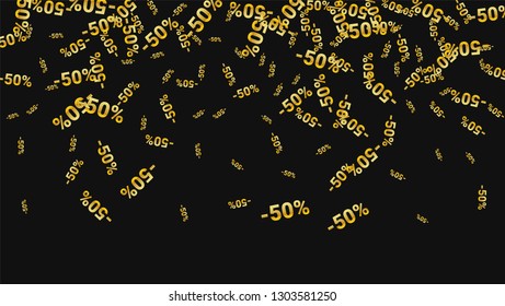 Percent Sings on Dark Background. Black Poster with Silver Percent Sings and Snowflakes. Vector Discount Sale Background.