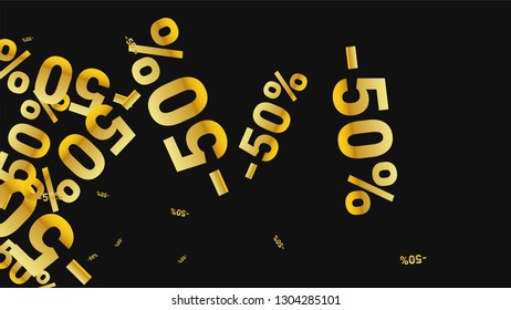 Percent Sings on Dark Background. Black Poster with Silver Percent Sings and Snowflakes. Vector Discount Sale Background.