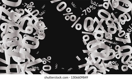 Percent Sings on Dark Background. Black Poster with Silver Percent Sings and Snowflakes. Vector Discount Sale Background.