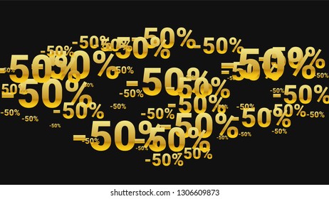 Percent Sings on Dark Background. Black Poster with Silver Percent Sings and Snowflakes. Vector Discount Sale Background.