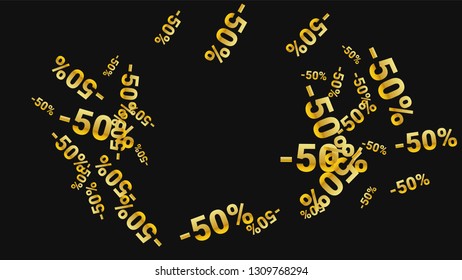 Percent Sings on Dark Background. Black Poster with Silver Percent Sings and Snowflakes. Vector Discount Sale Background.