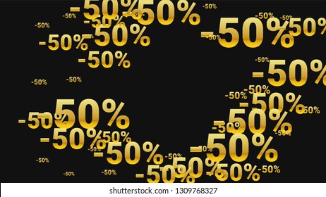 Percent Sings on Dark Background. Black Poster with Silver Percent Sings and Snowflakes. Vector Discount Sale Background.