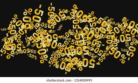 Percent Sings on Dark Background. Black Poster with Silver Percent Sings and Snowflakes. Vector Discount Sale Background.