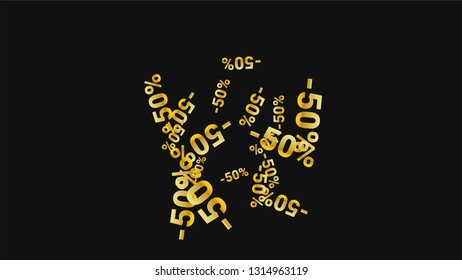 Percent Sings on Dark Background. Black Poster with Silver Percent Sings and Snowflakes. Vector Discount Sale Background.