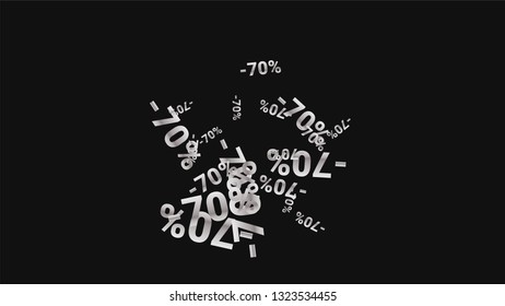 Percent Sings on Dark Background. Black Poster with Silver Percent Sings and Snowflakes. Vector Discount Sale Background.