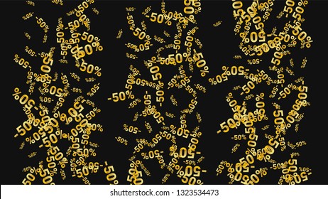 Percent Sings on Dark Background. Black Poster with Silver Percent Sings and Snowflakes. Vector Discount Sale Background.