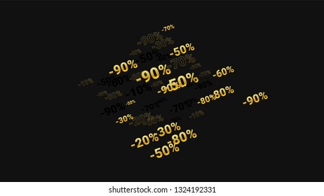 Percent Sings on Dark Background. Black Poster with Silver Percent Sings and Snowflakes. Vector Discount Sale Background.