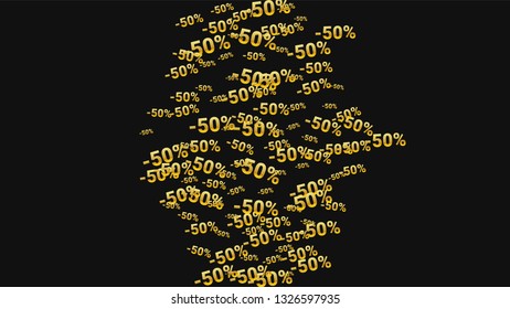 Percent Sings on Dark Background. Black Poster with Silver Percent Sings and Snowflakes. Vector Discount Sale Background.