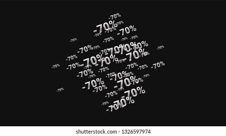Percent Sings on Dark Background. Black Poster with Silver Percent Sings and Snowflakes. Vector Discount Sale Background.