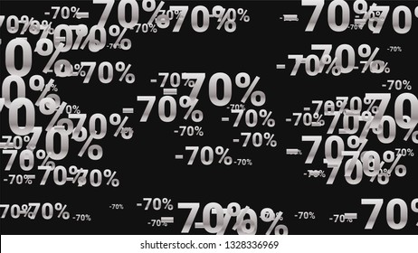 Percent Sings on Dark Background. Black Poster with Silver Percent Sings and Snowflakes. Vector Discount Sale Background.