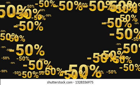 Percent Sings on Dark Background. Black Poster with Silver Percent Sings and Snowflakes. Vector Discount Sale Background.