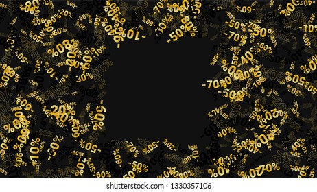 Percent Sings on Dark Background. Black Poster with Silver Percent Sings and Snowflakes. Vector Discount Sale Background.