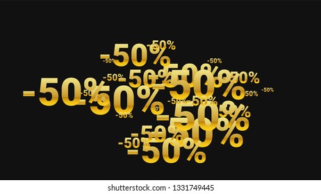 Percent Sings on Dark Background. Black Poster with Silver Percent Sings and Snowflakes. Vector Discount Sale Background.