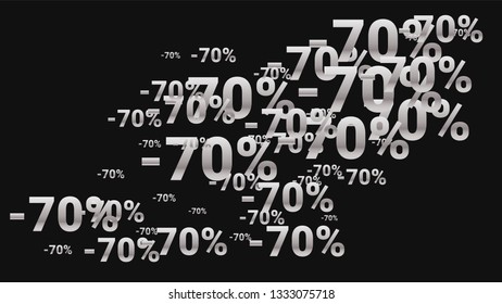Percent Sings on Dark Background. Black Poster with Silver Percent Sings and Snowflakes. Vector Discount Sale Background.