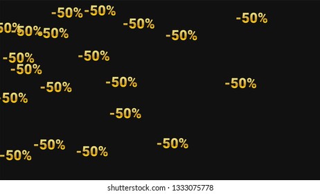 Percent Sings on Dark Background. Black Poster with Silver Percent Sings and Snowflakes. Vector Discount Sale Background.