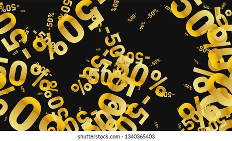 Percent Sings on Dark Background. Black Poster with Silver Percent Sings and Snowflakes. Vector Discount Sale Background.