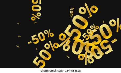 Percent Sings on Dark Background. Black Poster with Silver Percent Sings and Snowflakes. Vector Discount Sale Background.
