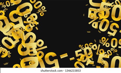 Percent Sings on Dark Background. Black Poster with Silver Percent Sings and Snowflakes. Vector Discount Sale Background.