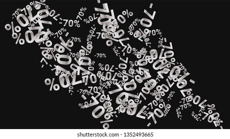 Percent Sings on Dark Background. Black Poster with Silver Percent Sings and Snowflakes. Vector Discount Sale Background.