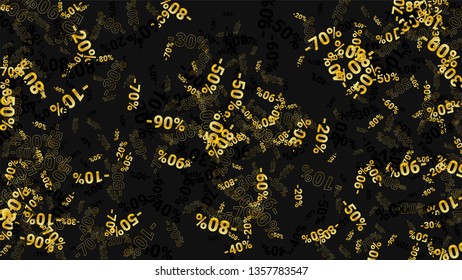 Percent Sings on Dark Background. Black Poster with Silver Percent Sings and Snowflakes. Vector Discount Sale Background.