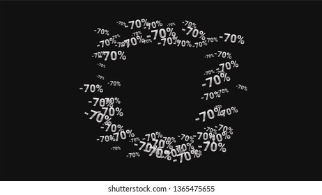 Percent Sings on Dark Background. Black Poster with Silver Percent Sings and Snowflakes. Vector Discount Sale Background.