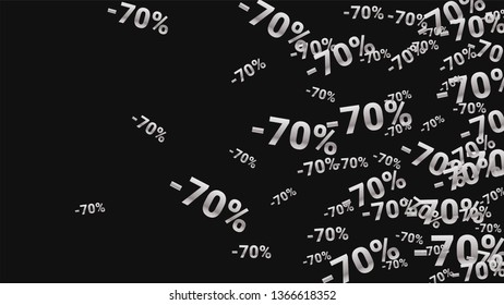 Percent Sings on Dark Background. Black Poster with Silver Percent Sings and Snowflakes. Vector Discount Sale Background.