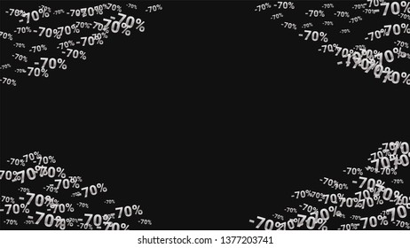 Percent Sings on Dark Background. Black Poster with Silver Percent Sings and Snowflakes. Vector Discount Sale Background.
