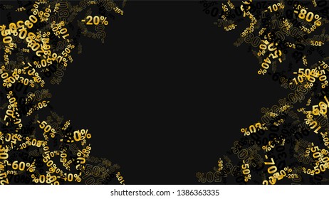 Percent Sings on Dark Background. Black Poster with Silver Percent Sings and Snowflakes. Vector Discount Sale Background.
