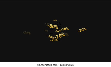 Percent Sings on Dark Background. Black Poster with Silver Percent Sings and Snowflakes. Vector Discount Sale Background.