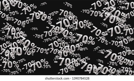 Percent Sings on Dark Background. Black Poster with Silver Percent Sings and Snowflakes. Vector Discount Sale Background.