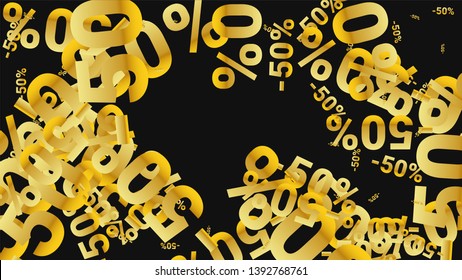 Percent Sings on Dark Background. Black Poster with Silver Percent Sings and Snowflakes. Vector Discount Sale Background.