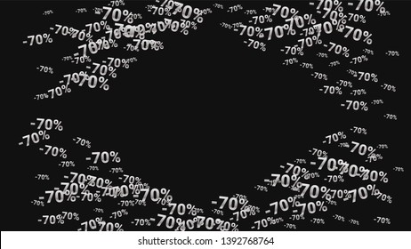 Percent Sings on Dark Background. Black Poster with Silver Percent Sings and Snowflakes. Vector Discount Sale Background.