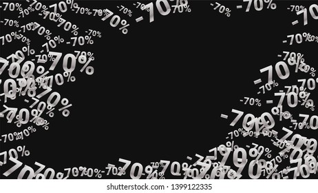 Percent Sings on Dark Background. Black Poster with Silver Percent Sings and Snowflakes. Vector Discount Sale Background.