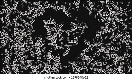 Percent Sings on Dark Background. Black Poster with Silver Percent Sings and Snowflakes. Vector Discount Sale Background.