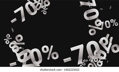 Percent Sings on Dark Background. Black Poster with Silver Percent Sings and Snowflakes. Vector Discount Sale Background.