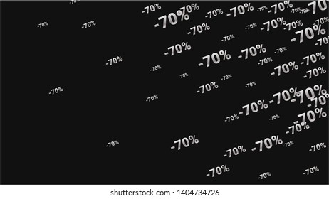 Percent Sings on Dark Background. Black Poster with Silver Percent Sings and Snowflakes. Vector Discount Sale Background.