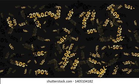 Percent Sings on Dark Background. Black Poster with Silver Percent Sings and Snowflakes. Vector Discount Sale Background.